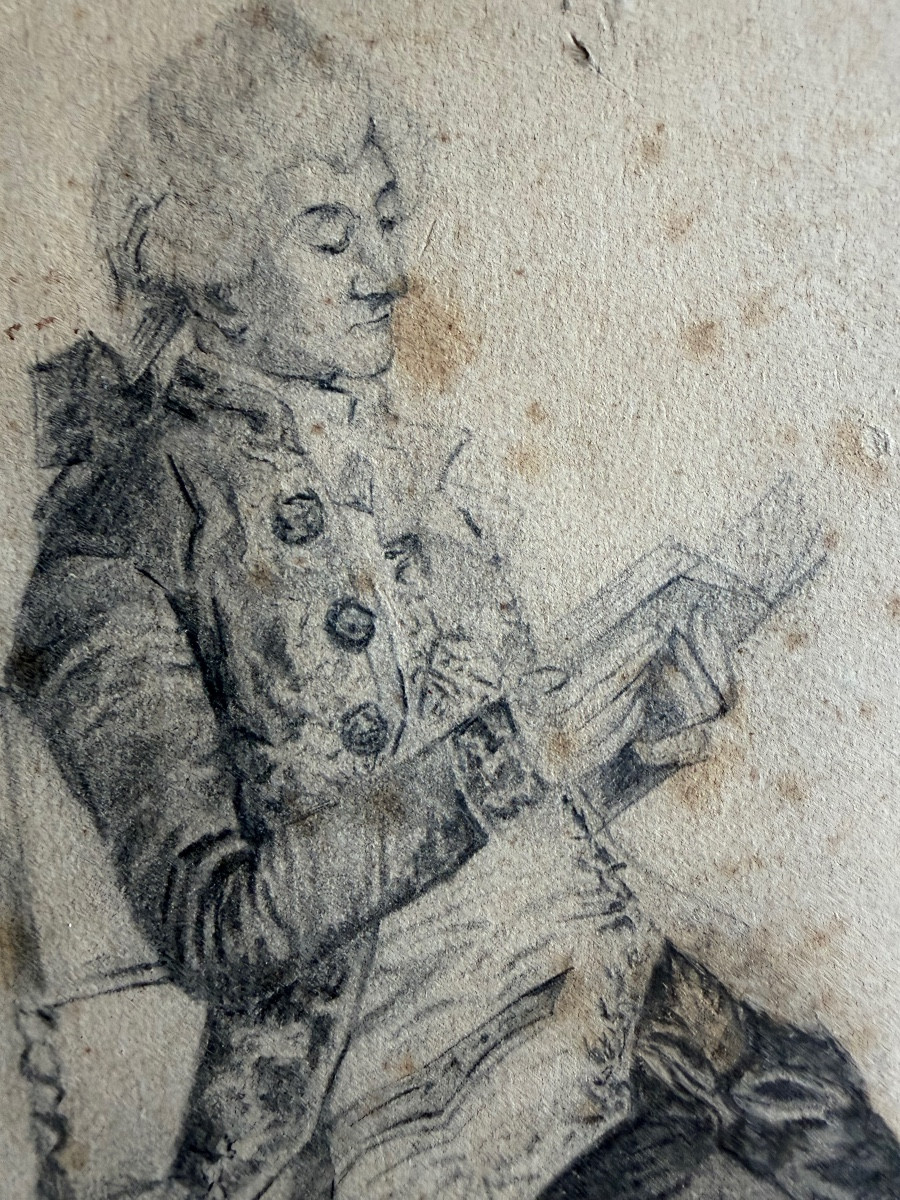 Nobleman In Formal Attire Reading In His Chair, Original Pencil Drawing, 1880, By Ernest Meissonier-photo-2