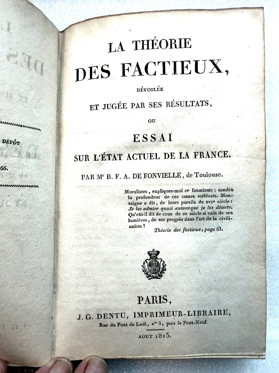 "the Theory Of The Factious," A Precious Book: Library Of Louis XVIII, 1815, Paris, Political Criticism.-photo-3