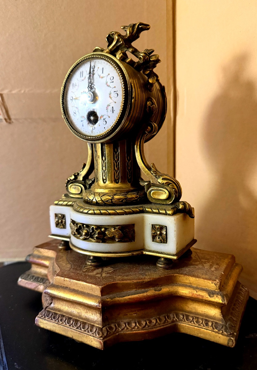  Belle Pendulette  "d'alcôve "de style Louis XVI dite colonne en bronze et marbre soclée XIXème-photo-4