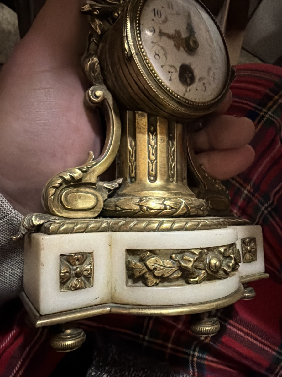  Belle Pendulette  "d'alcôve "de style Louis XVI dite colonne en bronze et marbre soclée XIXème-photo-7