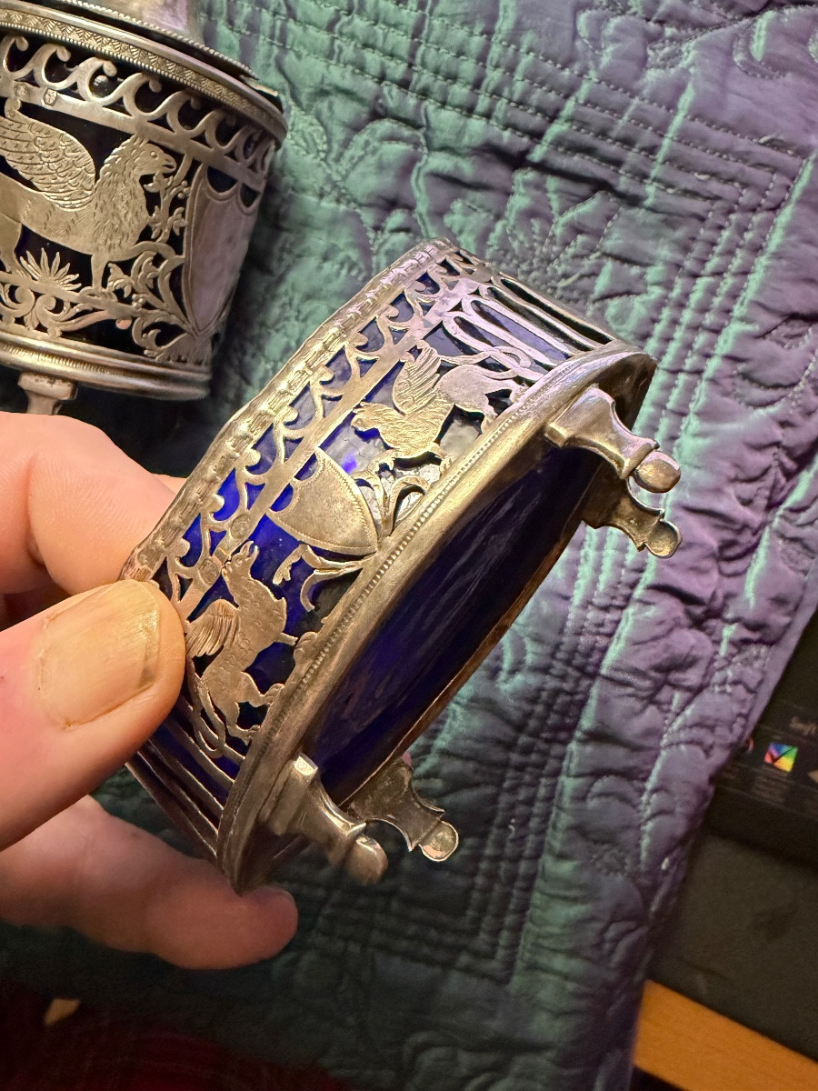  Silver Tableware Set With Hallmarks, Old Man, Salt Cellars And Mustard Pot, Late 18th Century, Etruscan Style-photo-5