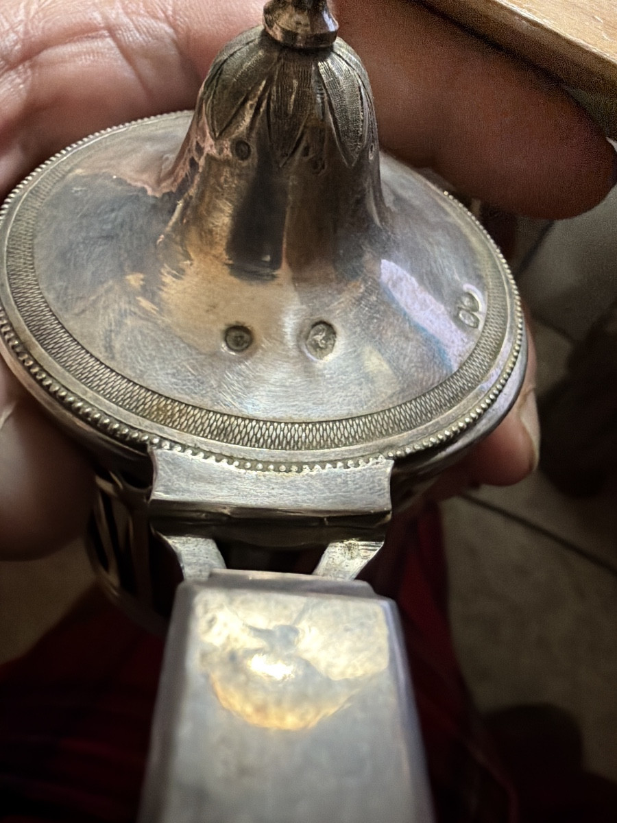 Silver Tableware Set With Hallmarks, Old Man, Salt Cellars And Mustard Pot, Late 18th Century, Etruscan Style-photo-8