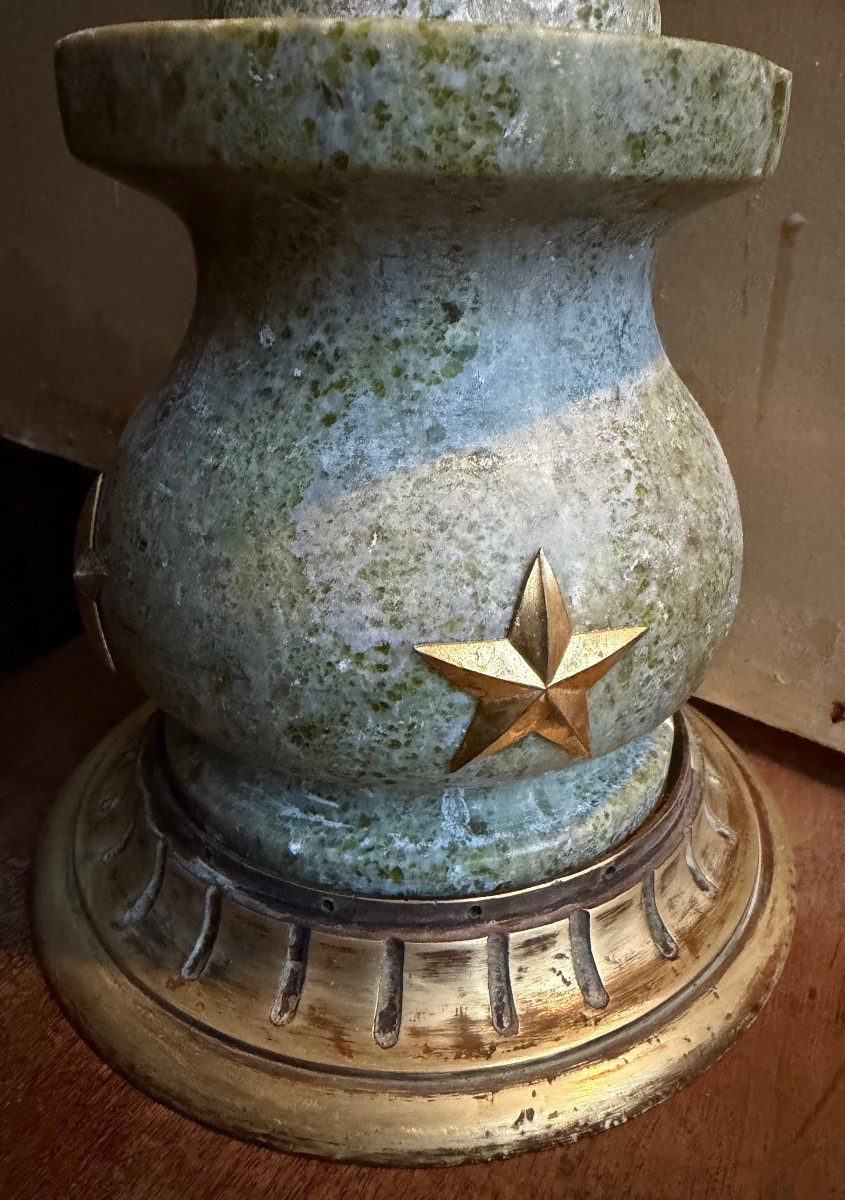 Giant Eagle Watch Stand, Crown-shaped Wings, Flowing Feet In Light Star-patterned Serpentine, 19th Century-photo-3