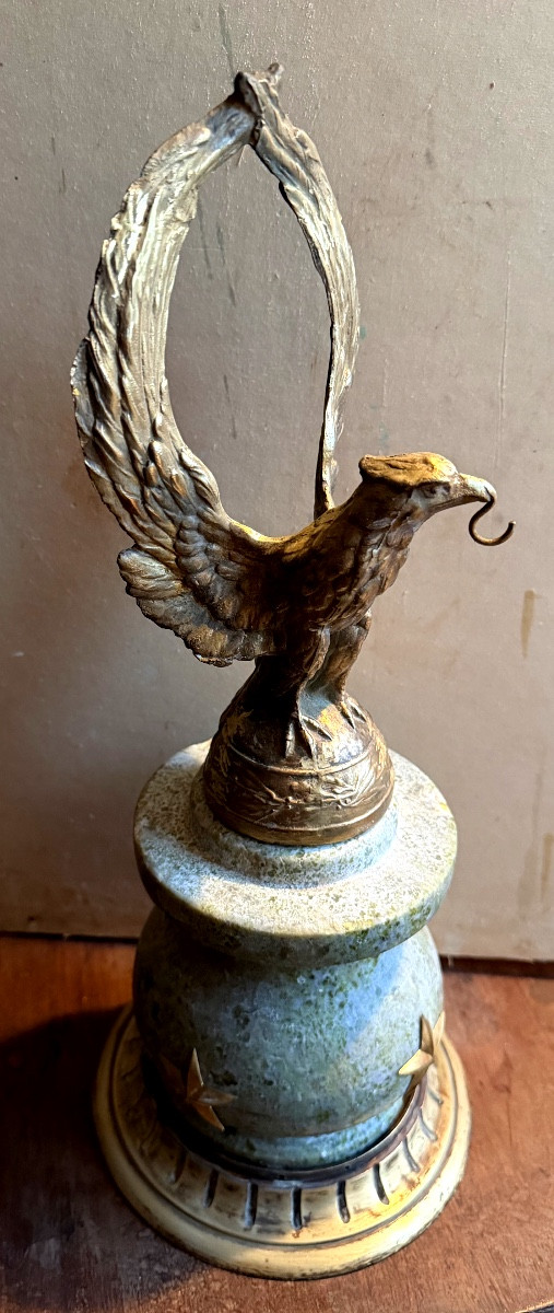 Giant Eagle Watch Stand, Crown-shaped Wings, Flowing Feet In Light Star-patterned Serpentine, 19th Century-photo-4