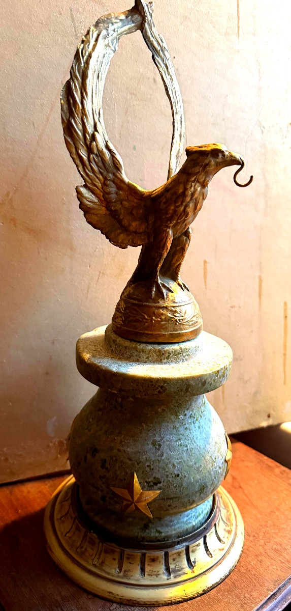 Giant Eagle Watch Stand, Crown-shaped Wings, Flowing Feet In Light Star-patterned Serpentine, 19th Century-photo-6