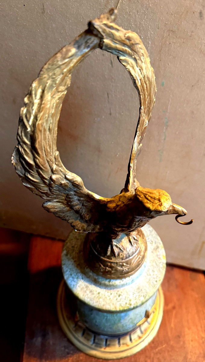 Giant Eagle Watch Stand, Crown-shaped Wings, Flowing Feet In Light Star-patterned Serpentine, 19th Century-photo-7
