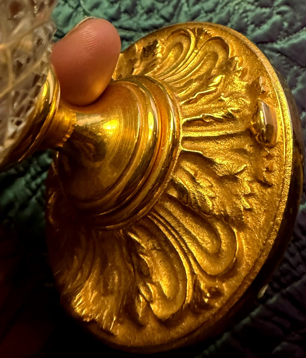 Charming Medici Crater Vase, Pineapple-cut Crystal, With A Gilt Bronze Rim, High Quality, 1960s-photo-6