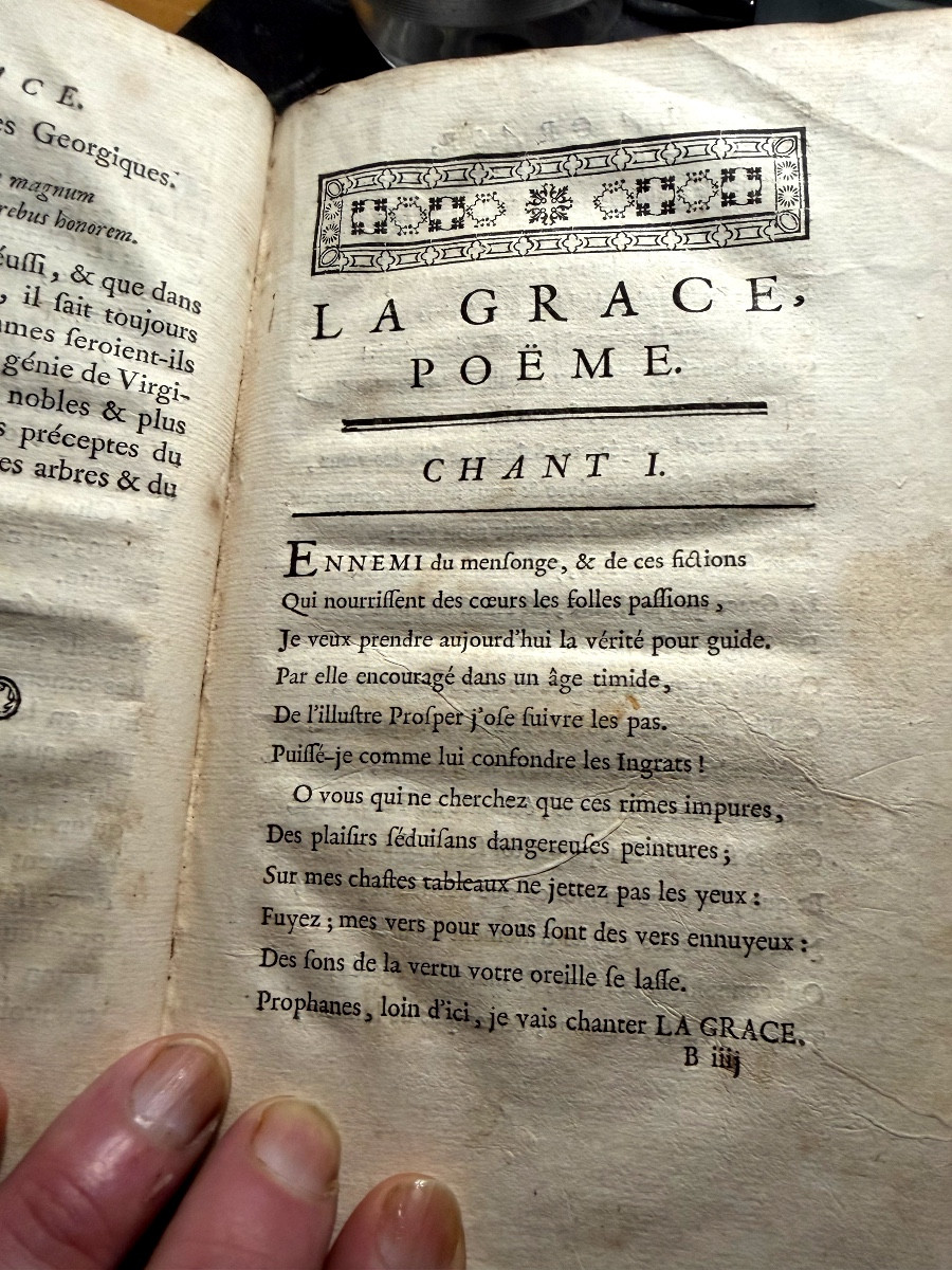 1 Plaquette In8 de 1720 "La Grace" Poëme de Louis Racine , bel ex-libris  Reuillon Mal-des Comp-photo-2