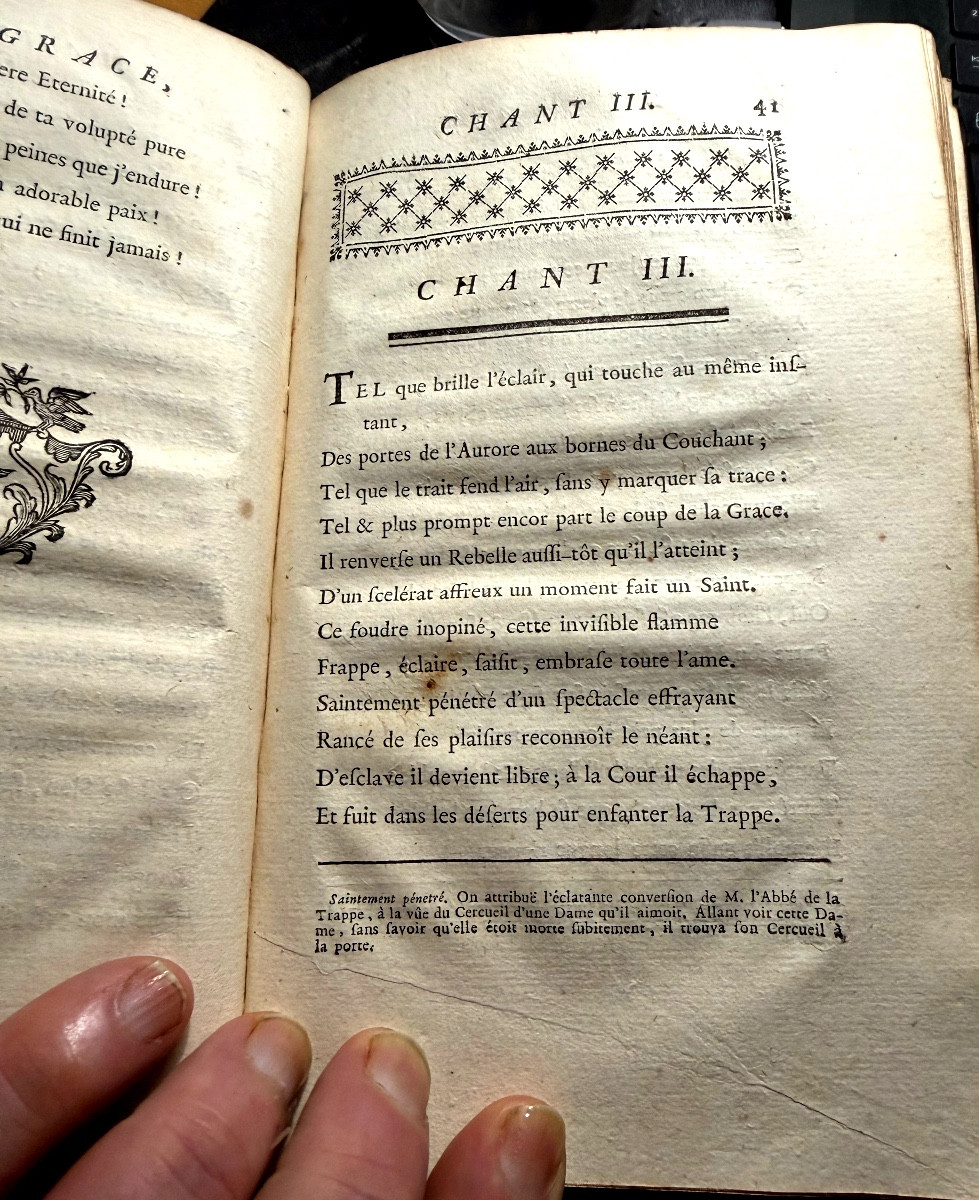 1 Plaquette In8 de 1720 "La Grace" Poëme de Louis Racine , bel ex-libris  Reuillon Mal-des Comp-photo-4