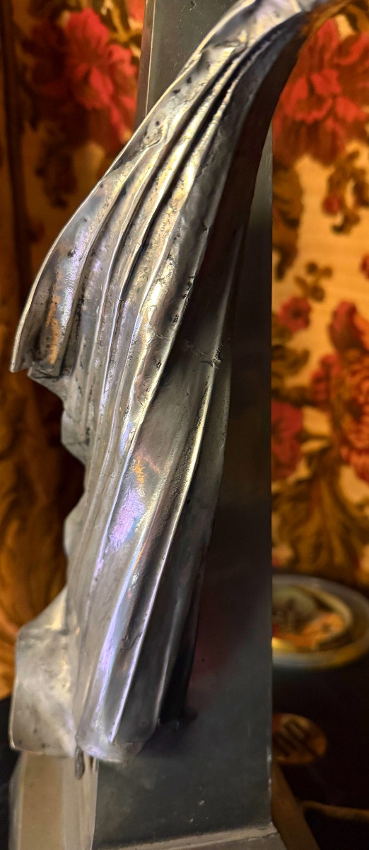  Very Elegant Ambient Beam Lamp In Pewter, Obelisk And Draped Bowl From The "70s" -photo-3