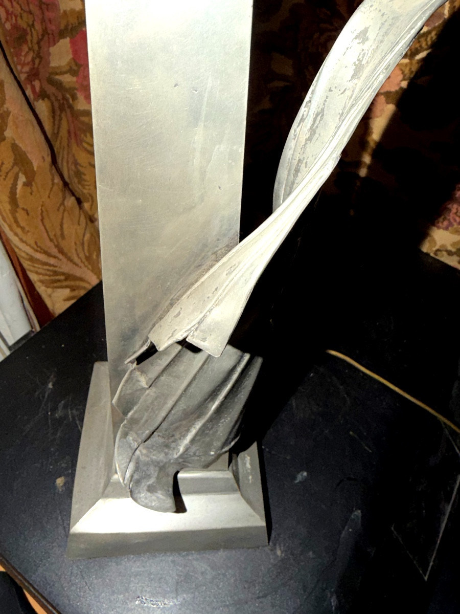  Very Elegant Ambient Beam Lamp In Pewter, Obelisk And Draped Bowl From The "70s" -photo-2