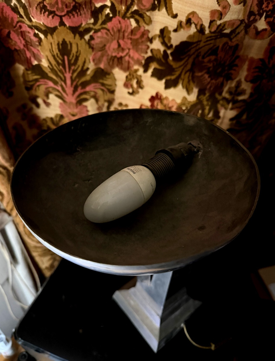  Very Elegant Ambient Beam Lamp In Pewter, Obelisk And Draped Bowl From The "70s" -photo-3