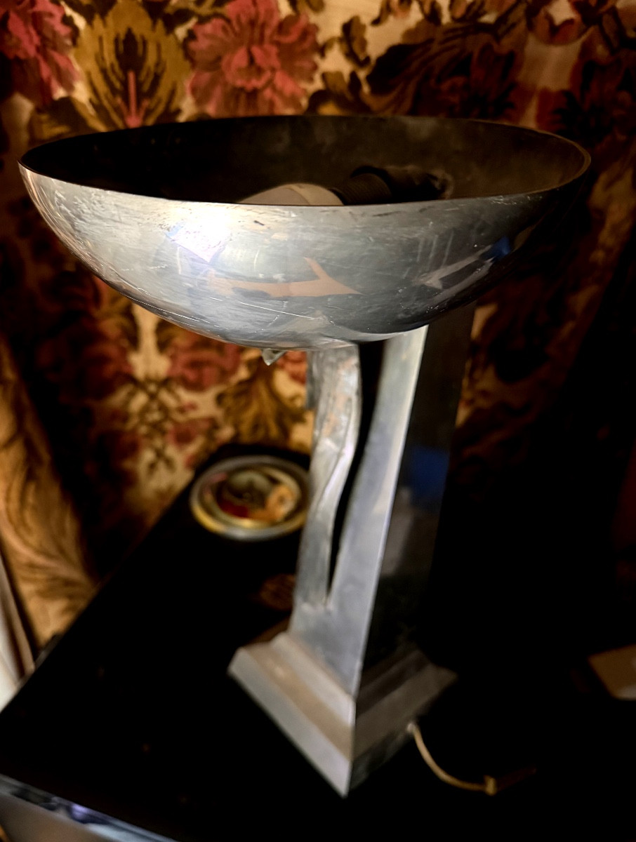  Very Elegant Ambient Beam Lamp In Pewter, Obelisk And Draped Bowl From The "70s" -photo-6