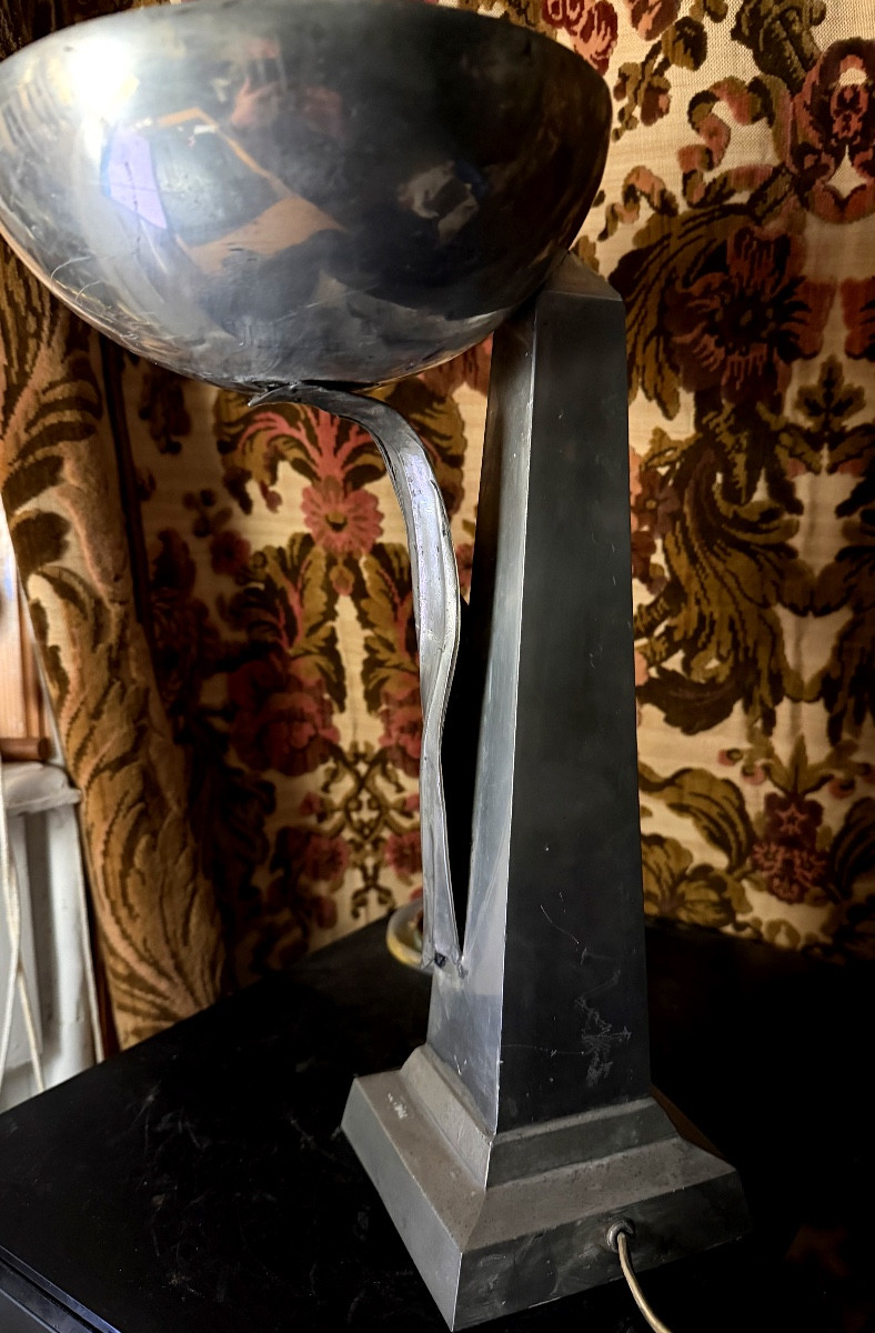  Very Elegant Ambient Beam Lamp In Pewter, Obelisk And Draped Bowl From The "70s" -photo-7