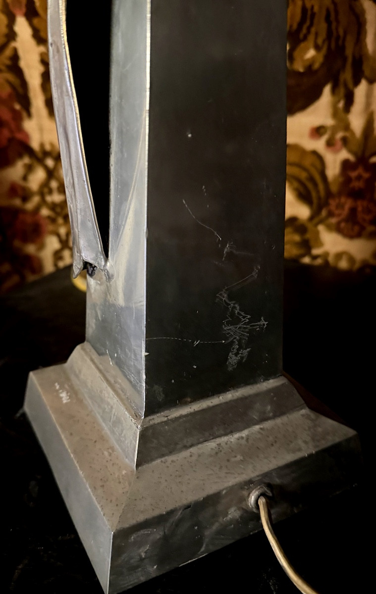  Very Elegant Ambient Beam Lamp In Pewter, Obelisk And Draped Bowl From The "70s" -photo-8