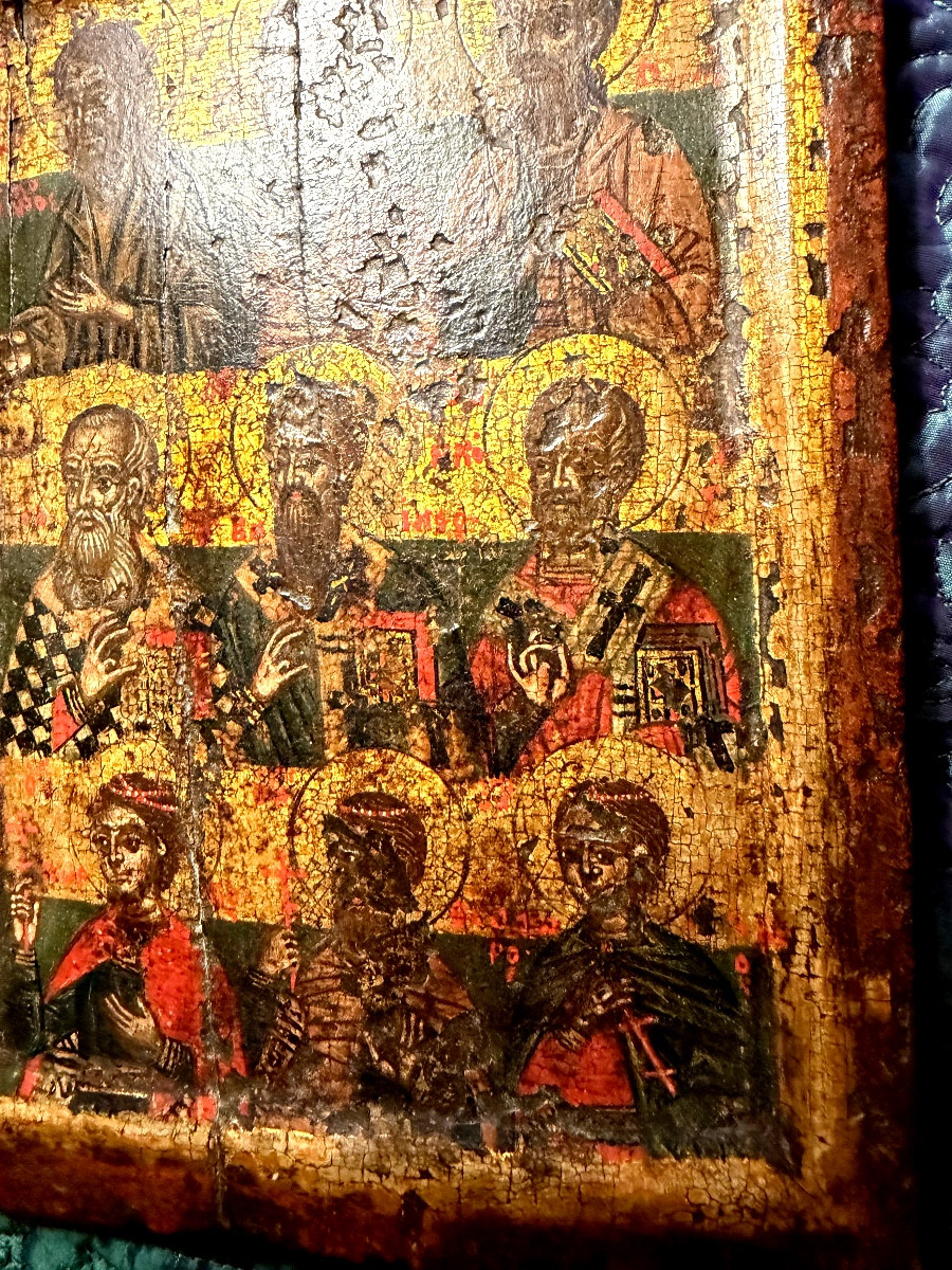 17th-century Greek Icon Depicting Nine Saints And Their Symbols, Very Finely Represented.-photo-1