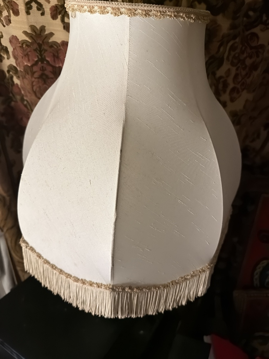 Asian Lamp From The 1960s In Honeycomb Glazed Porcelain, Bulbous Body With Palmette Motif, Base-photo-5