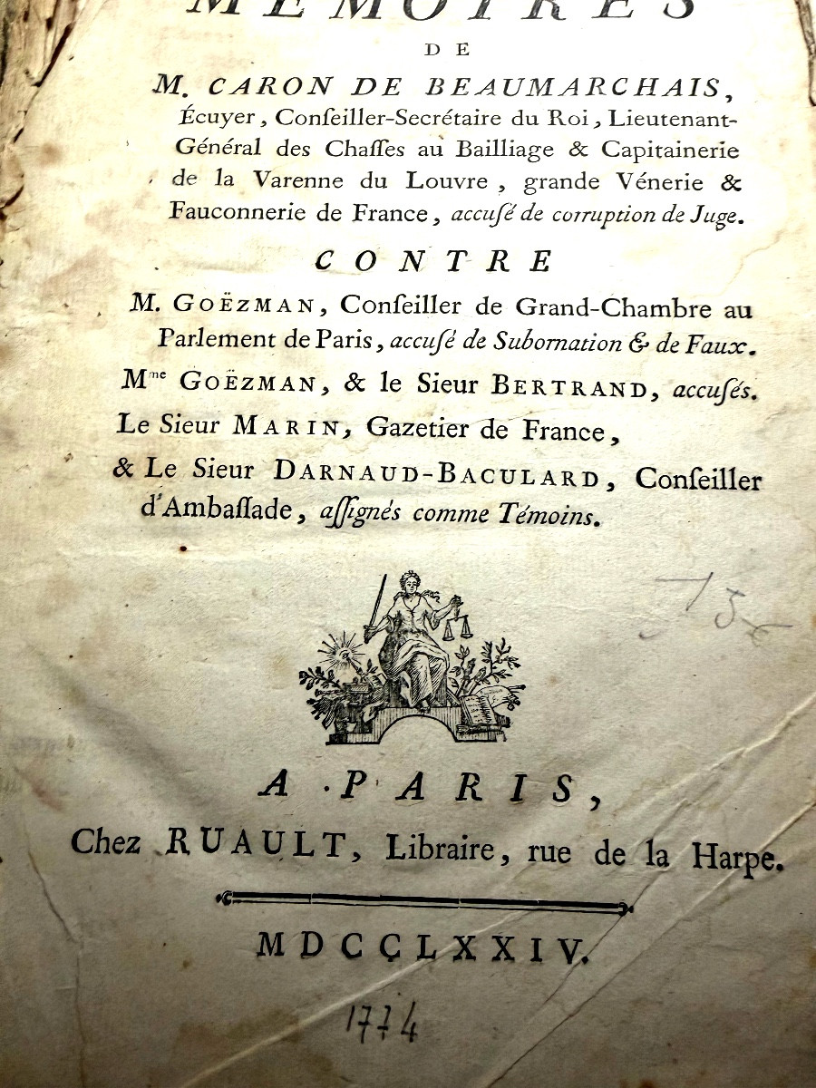 Documents From The 1774 Trial, Paris, Ruault  Beaumarchais", Hardcover Marbled Spine-photo-3