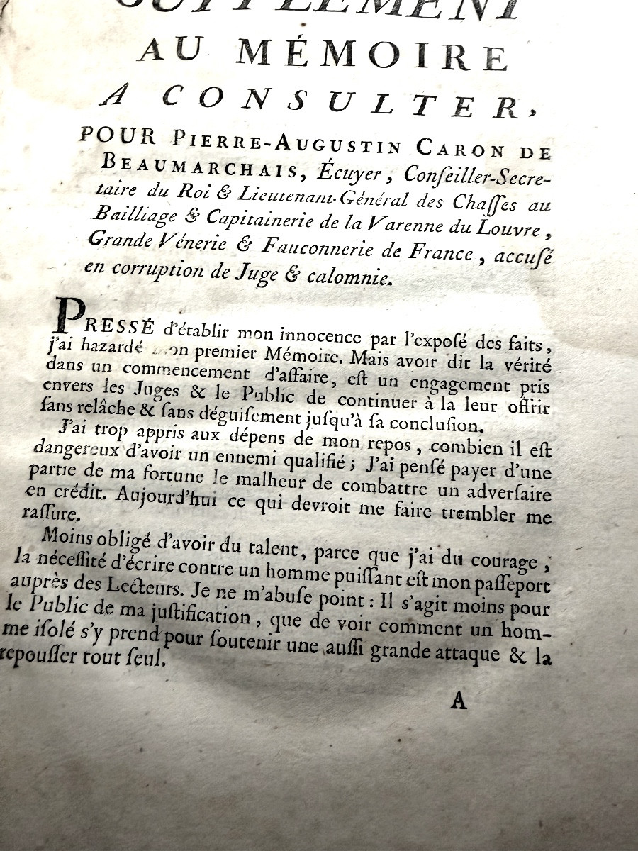 Documents From The 1774 Trial, Paris, Ruault  Beaumarchais", Hardcover Marbled Spine-photo-4