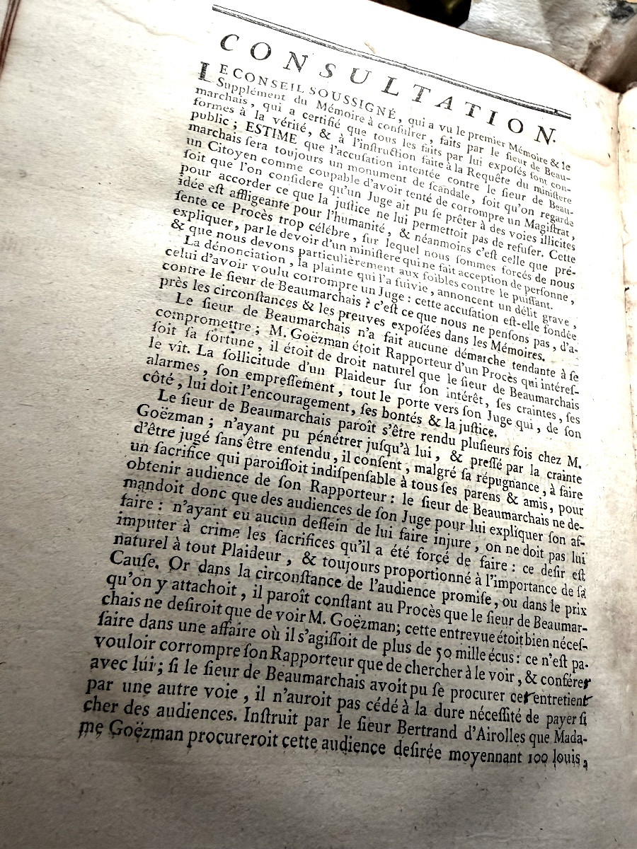 Documents From The 1774 Trial, Paris, Ruault  Beaumarchais", Hardcover Marbled Spine-photo-1