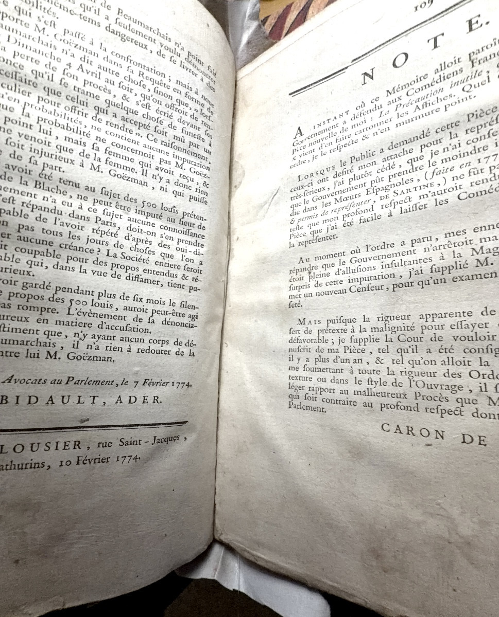 Documents From The 1774 Trial, Paris, Ruault  Beaumarchais", Hardcover Marbled Spine-photo-4