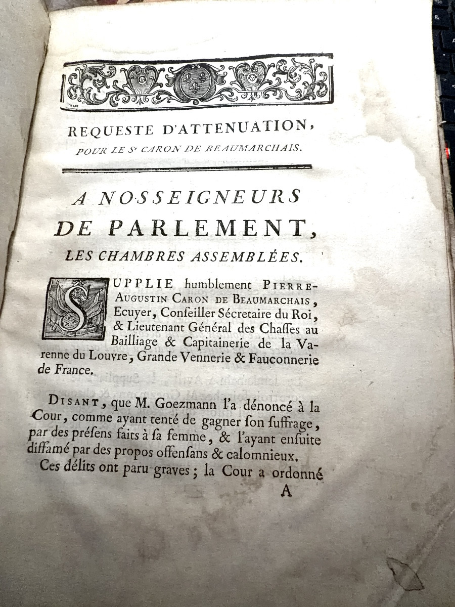 Documents From The 1774 Trial, Paris, Ruault  Beaumarchais", Hardcover Marbled Spine-photo-7