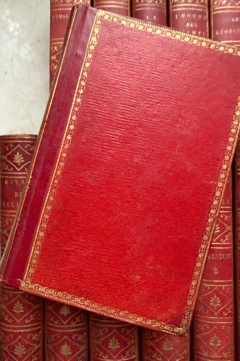  12 Volumes In 12mo. Works Of Jacques Delille, A Beautiful Collected Edition From 1803-1806, Bound In Red Morocco.-photo-2