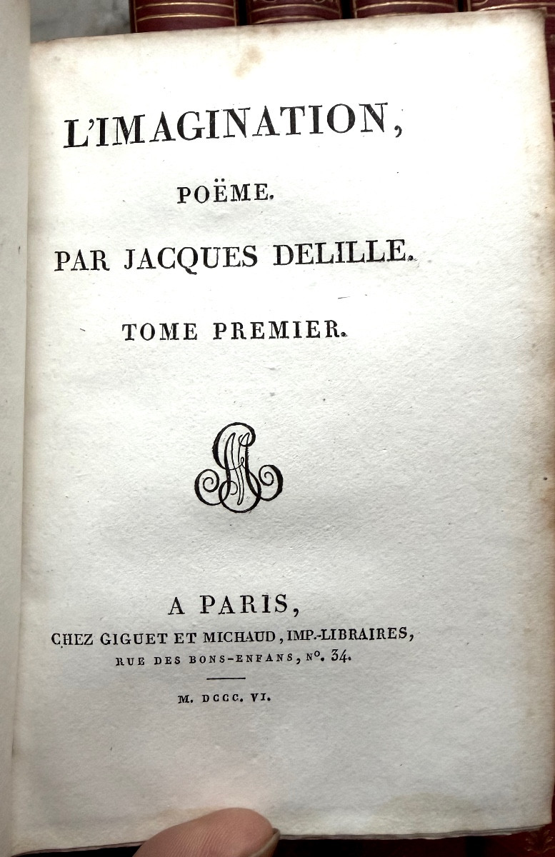 12 Volumes In 12mo. Works Of Jacques Delille, A Beautiful Collected Edition From 1803-1806, Bound In Red Morocco.-photo-3