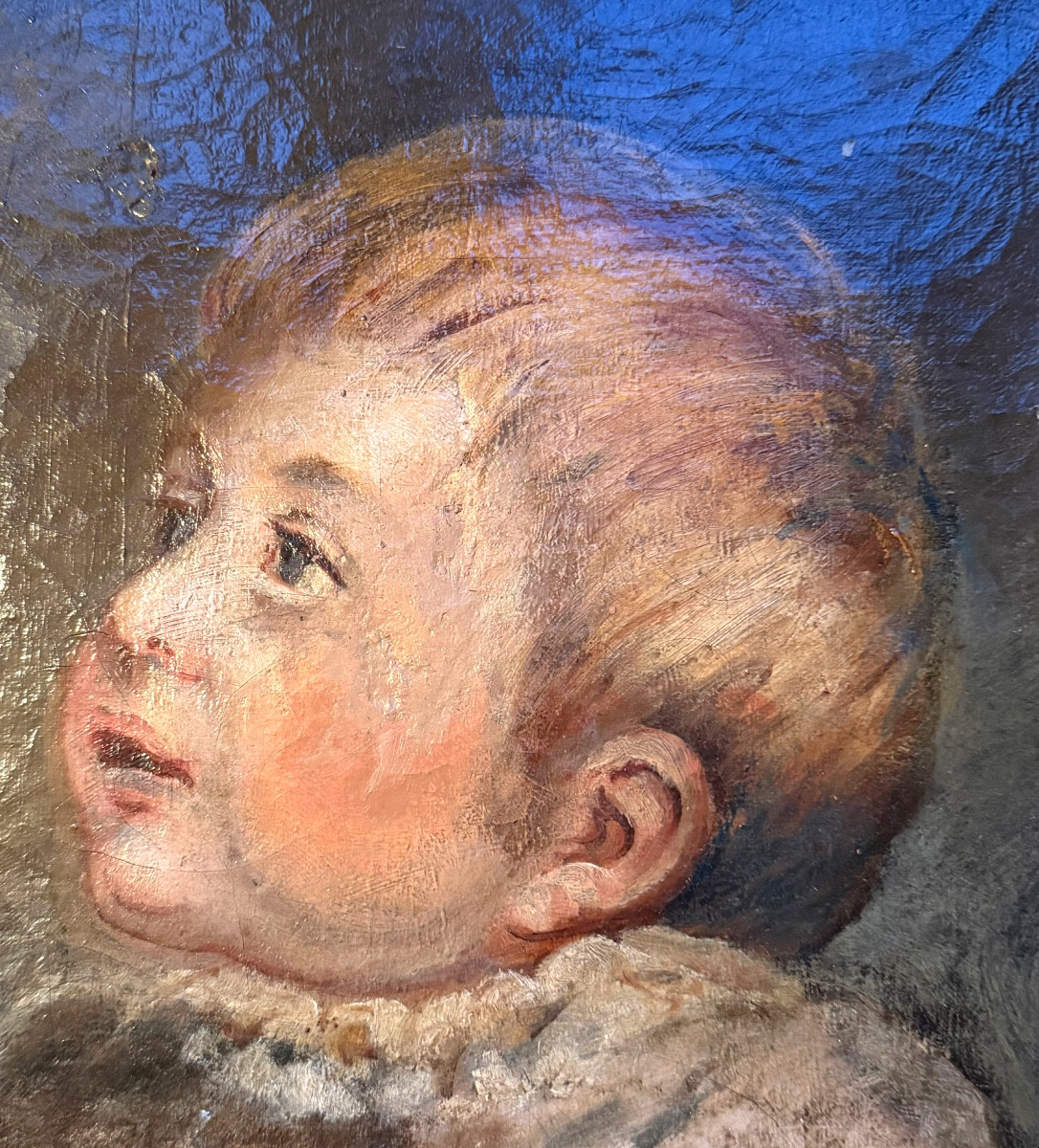  Charming Early 19th Century Portrait, School Of Greuze, "attentive Child," Oil On Canvas, Beaded Frame-photo-4