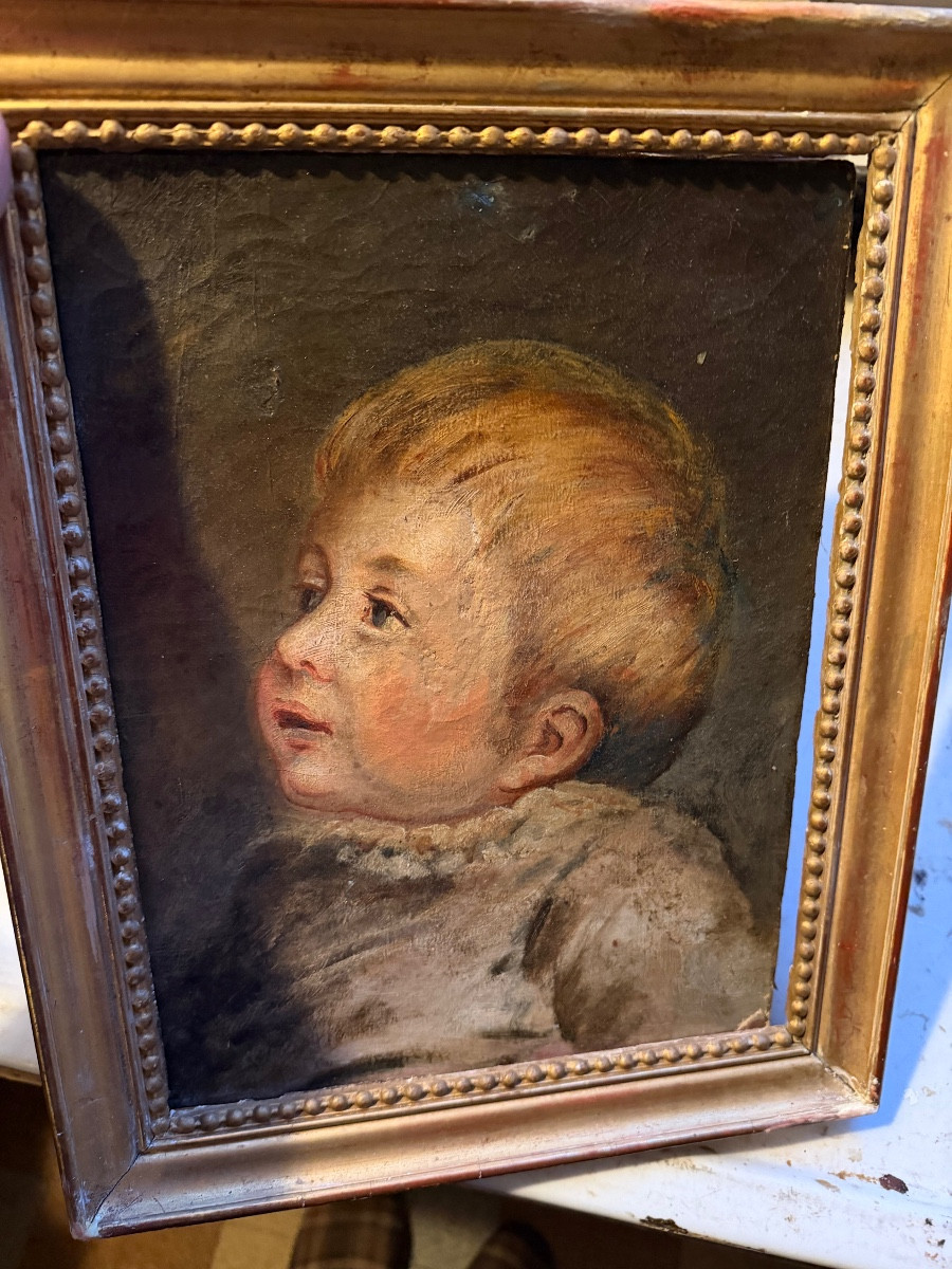  Charming Early 19th Century Portrait, School Of Greuze, "attentive Child," Oil On Canvas, Beaded Frame-photo-2