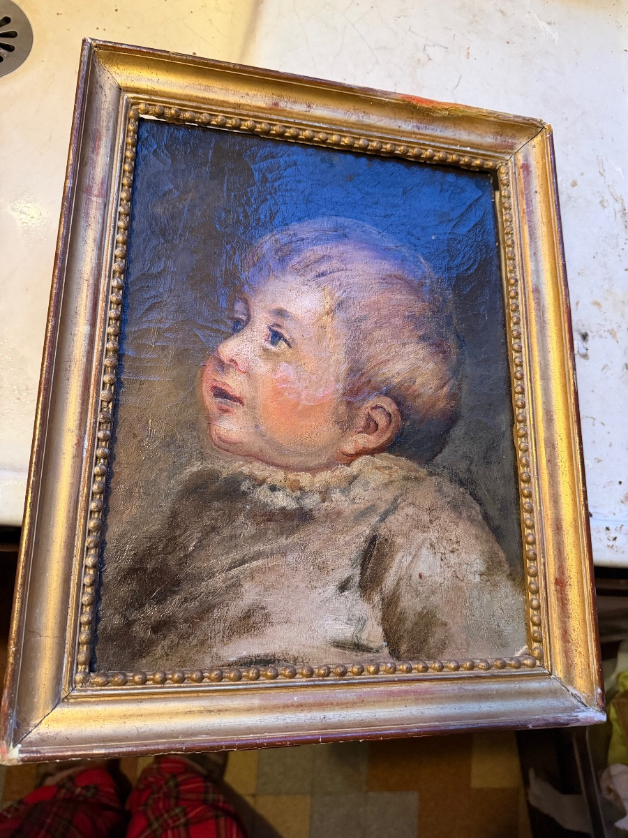  Charming Early 19th Century Portrait, School Of Greuze, "attentive Child," Oil On Canvas, Beaded Frame-photo-3