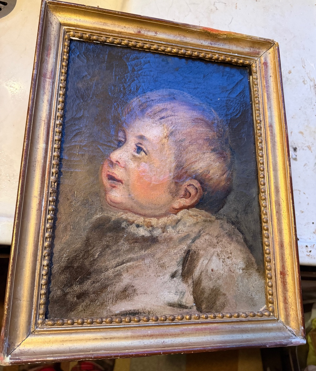  Charming Early 19th Century Portrait, School Of Greuze, "attentive Child," Oil On Canvas, Beaded Frame-photo-4