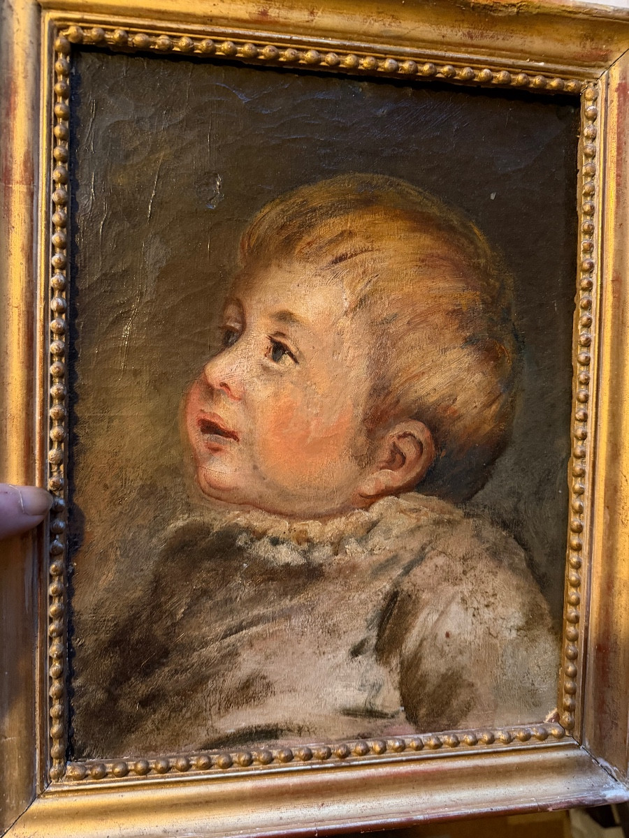  Charming Early 19th Century Portrait, School Of Greuze, "attentive Child," Oil On Canvas, Beaded Frame-photo-6