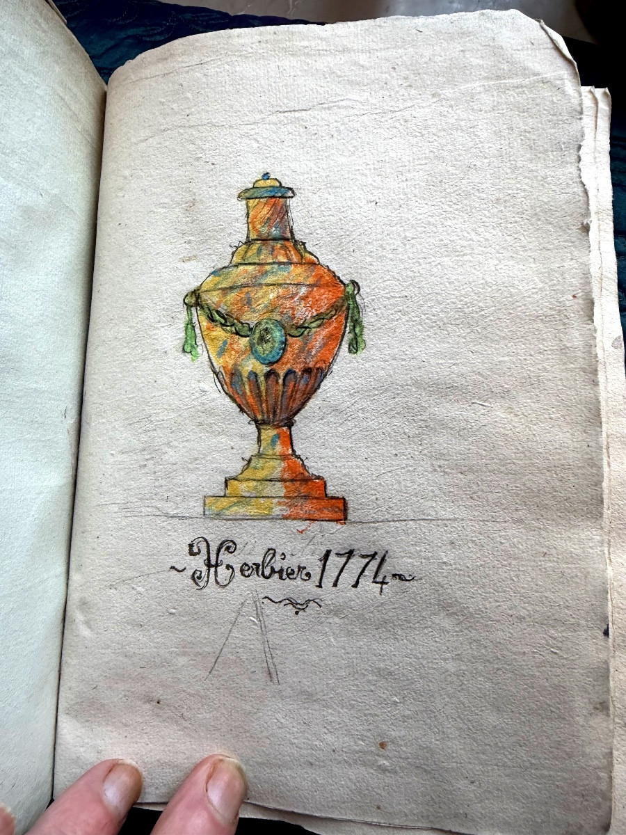  Exquisite Vellum Portfolio From 1774 "herbier De l'Aude", Silk Signature Of The Curé De Coursan 1774-photo-3