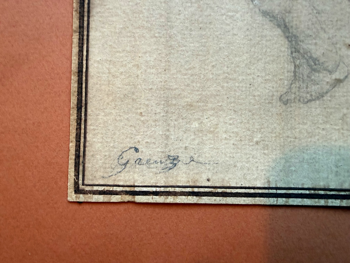  Belle Sanguine et Crayon noir: Dessin Original; "les Puttis élancés" de J.B.  Greuse , fin 18è-photo-4
