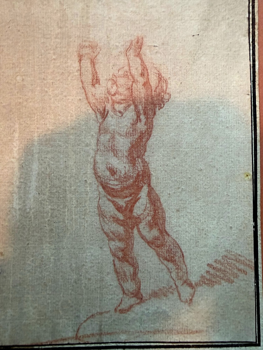  Belle Sanguine et Crayon noir: Dessin Original; "les Puttis élancés" de J.B.  Greuse , fin 18è-photo-4