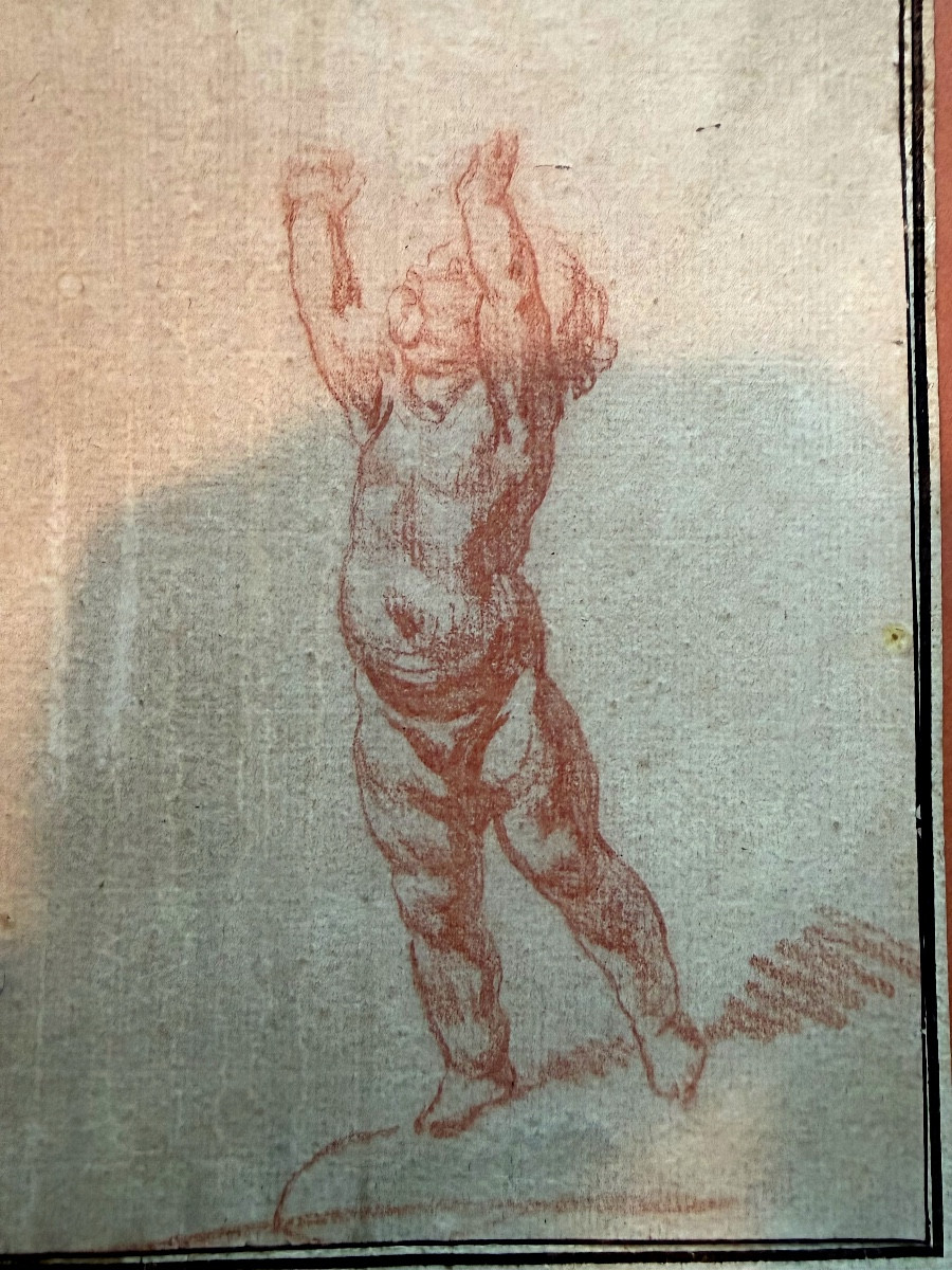  Belle Sanguine et Crayon noir: Dessin Original; "les Puttis élancés" de J.B.  Greuse , fin 18è-photo-7