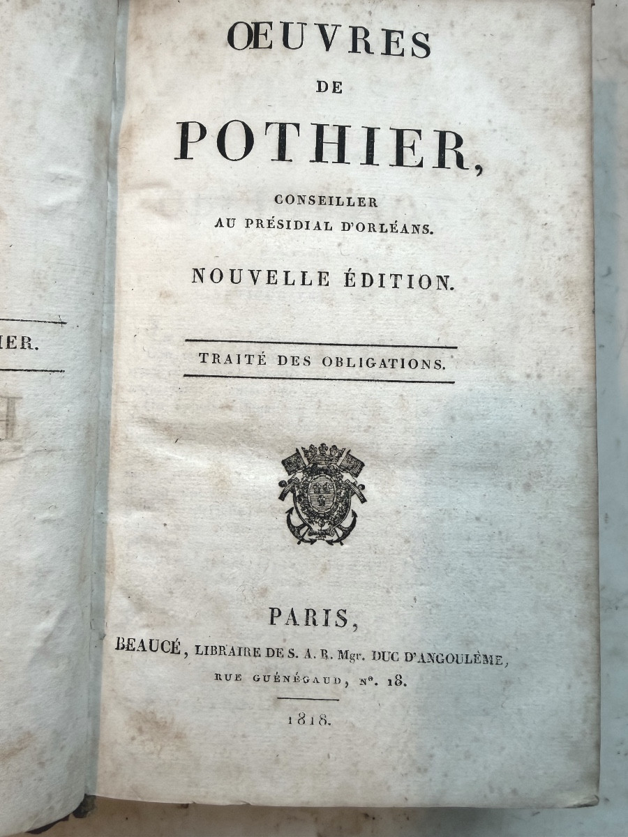  Works Of Pothier; 1 Vol In 8 Of 1818 / New Edition Of The Treatise On Obligations, Beautiful Exp.-photo-2