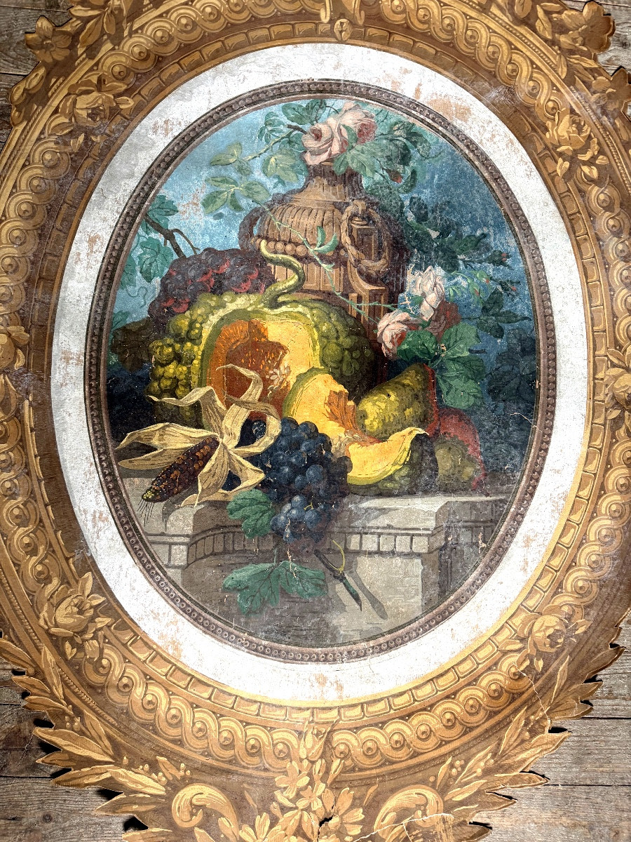 Large Baroque Cartouche In The Style Of A 19th-century Stencil Gouache "still Life" Frame.-photo-2