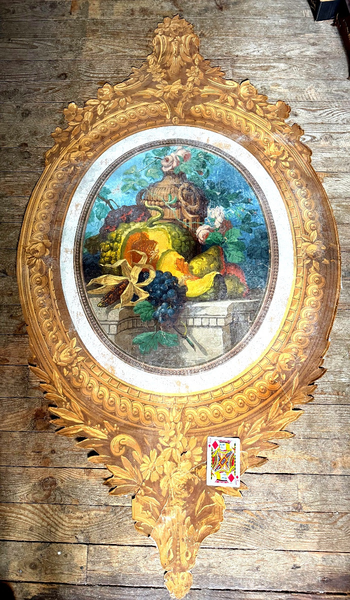 Large Baroque Cartouche In The Style Of A 19th-century Stencil Gouache "still Life" Frame.-photo-3