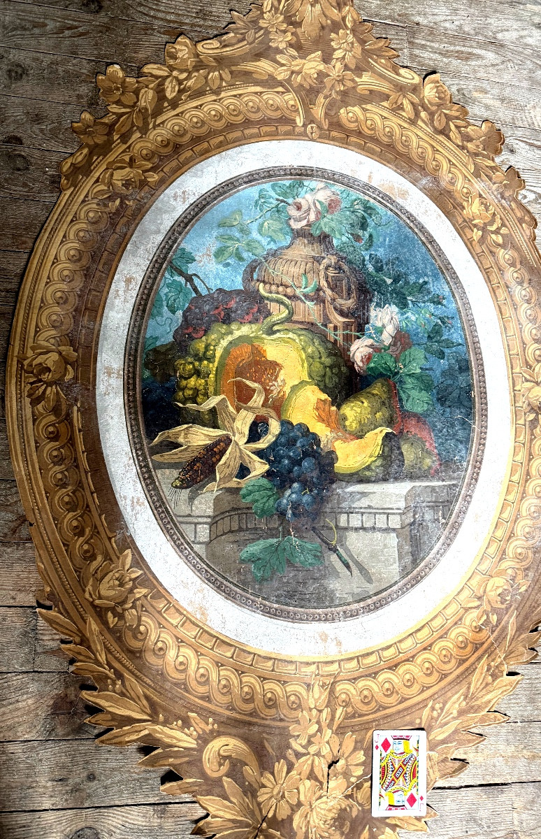 Large Baroque Cartouche In The Style Of A 19th-century Stencil Gouache "still Life" Frame.-photo-1