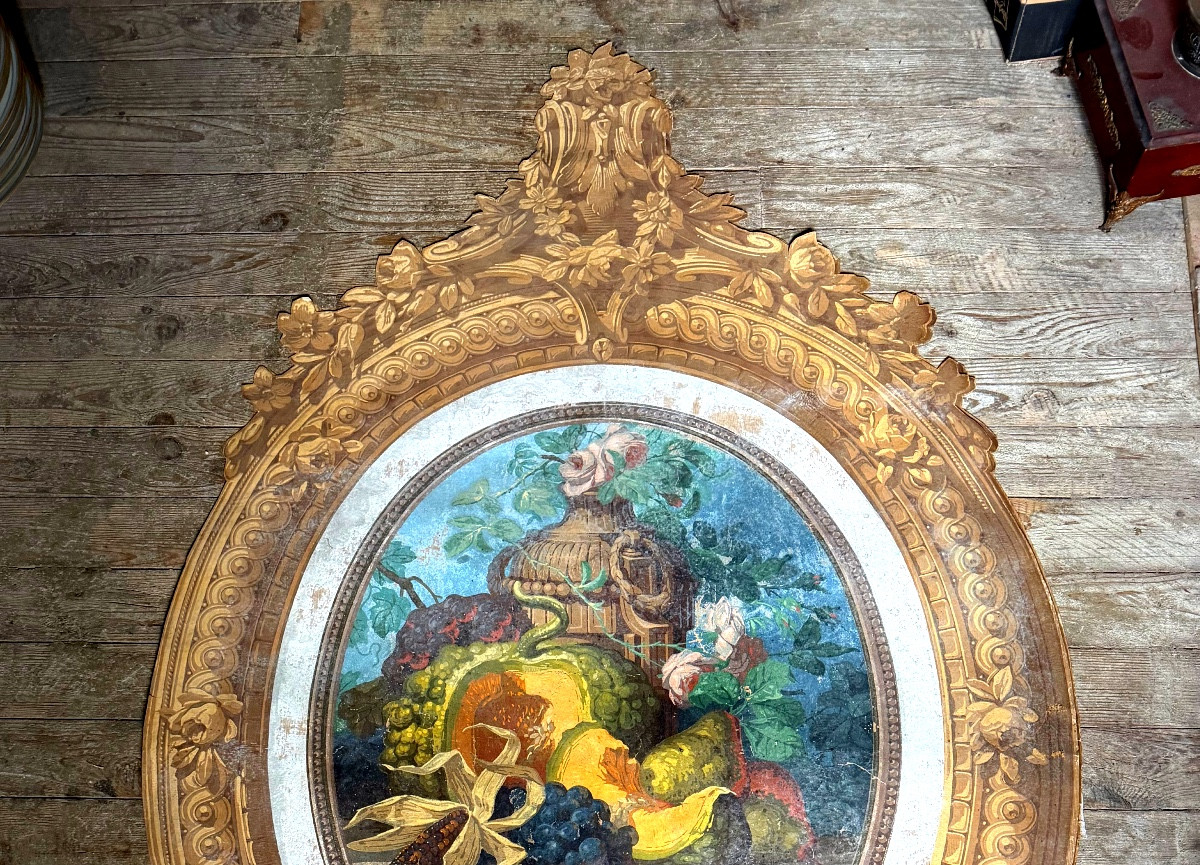 Large Baroque Cartouche In The Style Of A 19th-century Stencil Gouache "still Life" Frame.-photo-2