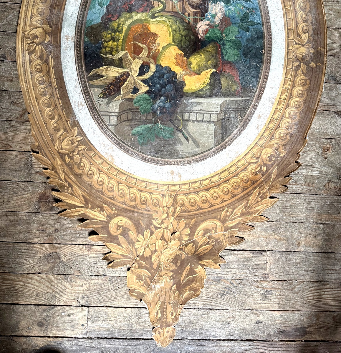 Large Baroque Cartouche In The Style Of A 19th-century Stencil Gouache "still Life" Frame.-photo-3