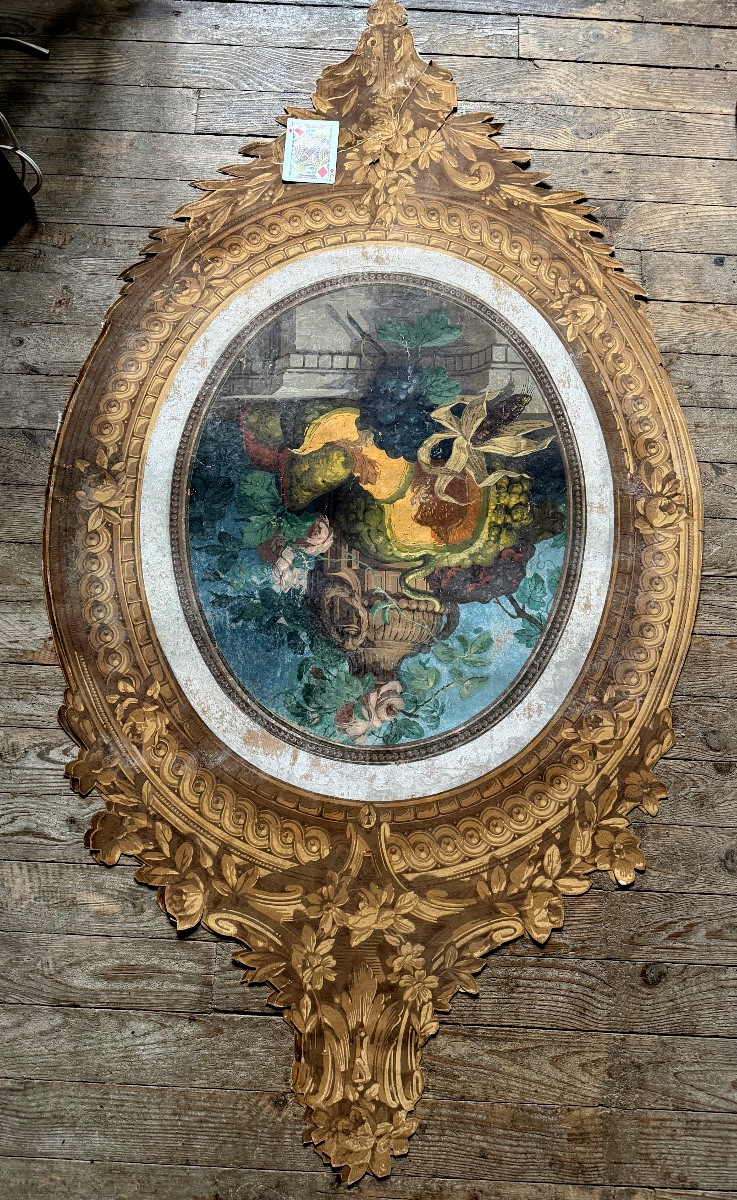 Large Baroque Cartouche In The Style Of A 19th-century Stencil Gouache "still Life" Frame.-photo-6