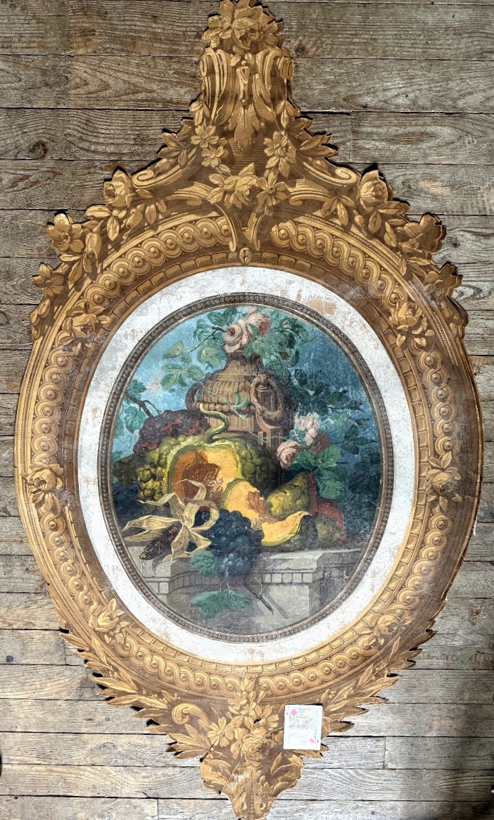 Large Baroque Cartouche In The Style Of A 19th-century Stencil Gouache "still Life" Frame.