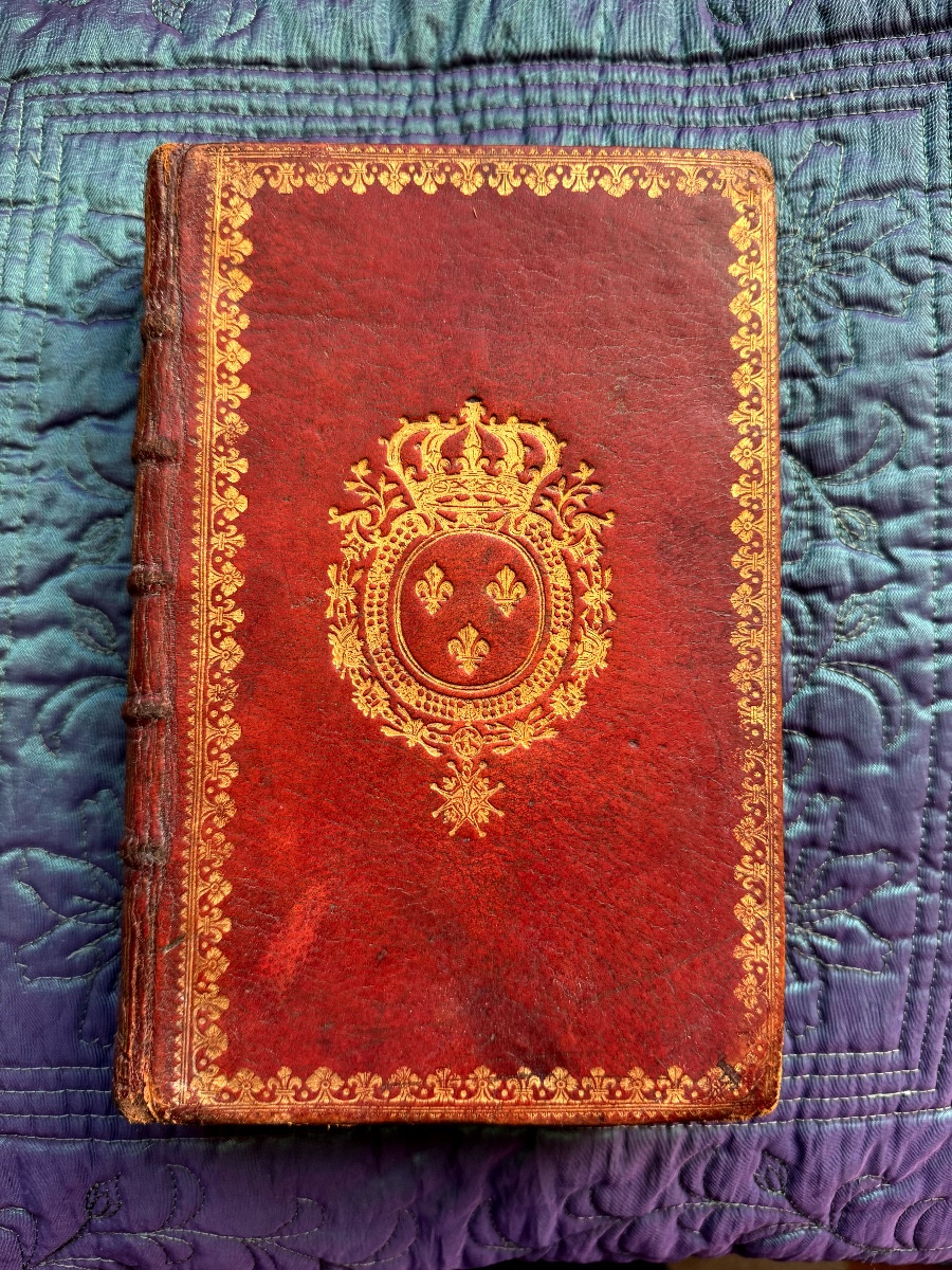 Beautiful Octavo Volume, Red Morocco Binding With "great Royal Arms," Comprising Several Illustrated Works From The 18th Century.