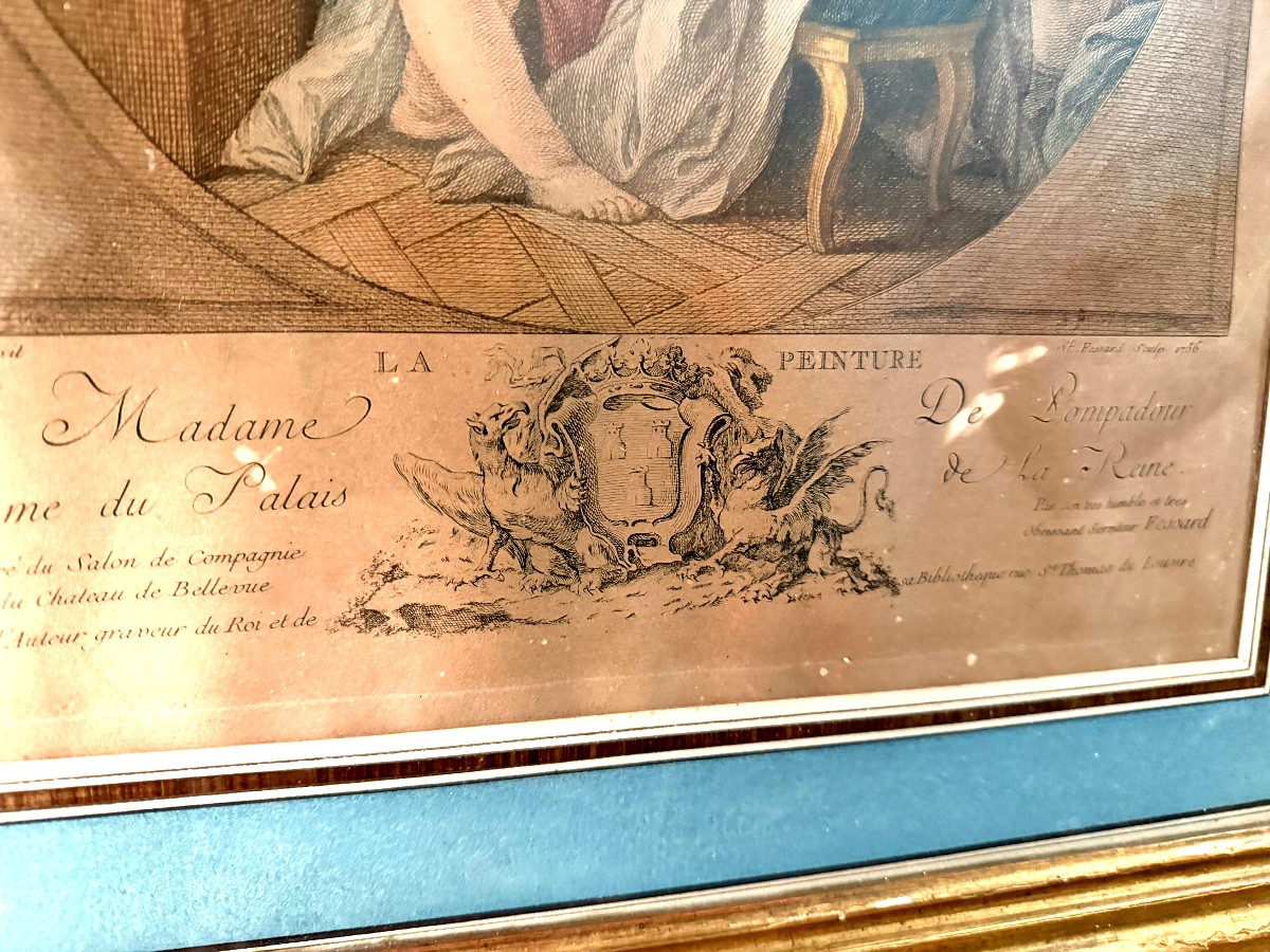 Paire d'aquateintes dédiée a Madame de Pompadour Palais de la Reine "La Musique et la Peinture"-photo-2