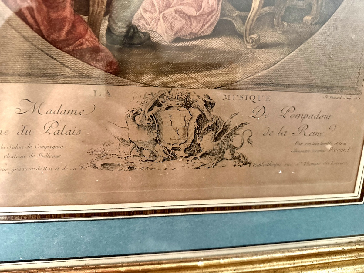 Paire d'aquateintes dédiée a Madame de Pompadour Palais de la Reine "La Musique et la Peinture"-photo-4