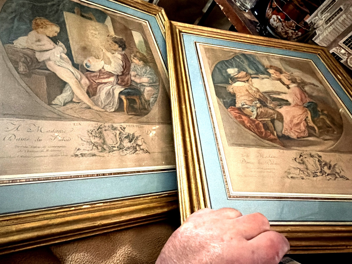 Paire d'aquateintes dédiée a Madame de Pompadour Palais de la Reine "La Musique et la Peinture"-photo-7