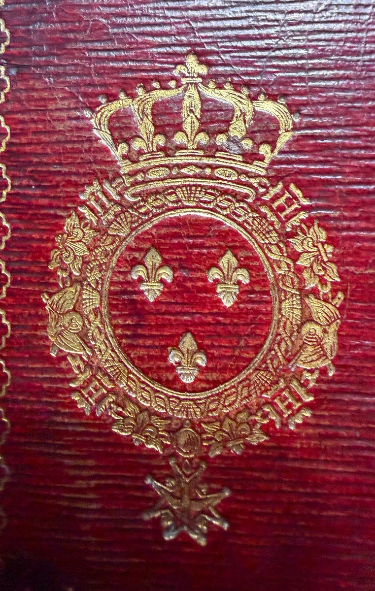 Almanac "at The Arms Of Charles X" In Precious Long-grain Red Morocco Leather Pocket Calendar-photo-2